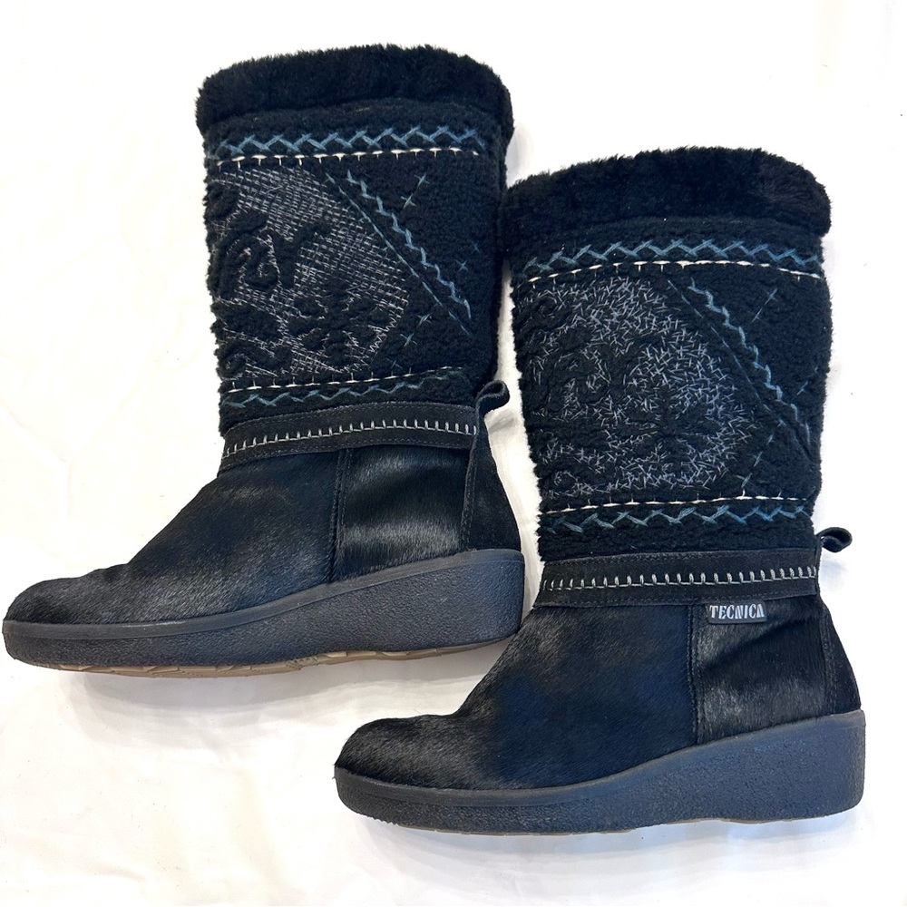 Tecnica Aprés Ski Boots Black Fur Embroidered 39